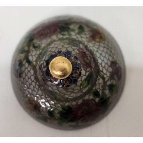 Cloisonne Plique-a-Jour Bowl & Covered Incense Burner Floral Butterfly Design - Picture 9 of 15